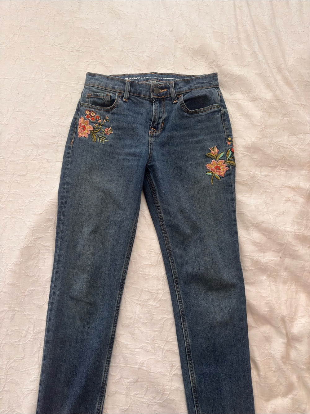 Old Navy Skinny Jeans with Pink & Orange Floral Embroidery